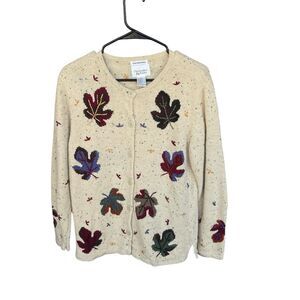 Vintage Christopher & Banks Cardigan Sweater Womens Medium Hand Embroidered Silk